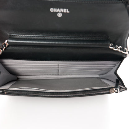 Chanel Lambskin Camellia Embossed Wallet on Chain WOC Black 5 of 12