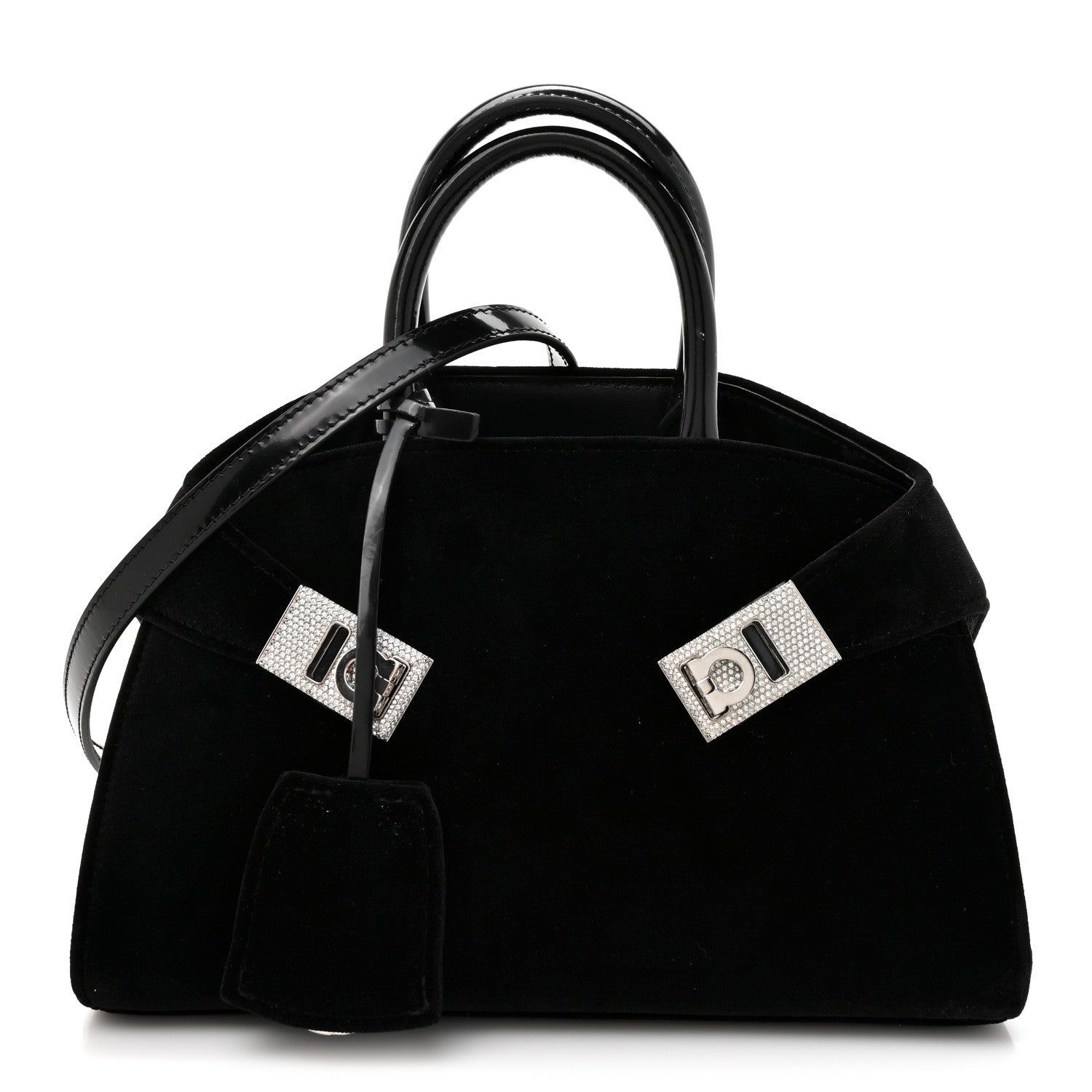 Salvatore Ferragamo Velvet Strass XS Hug Bag Black 1 of 10