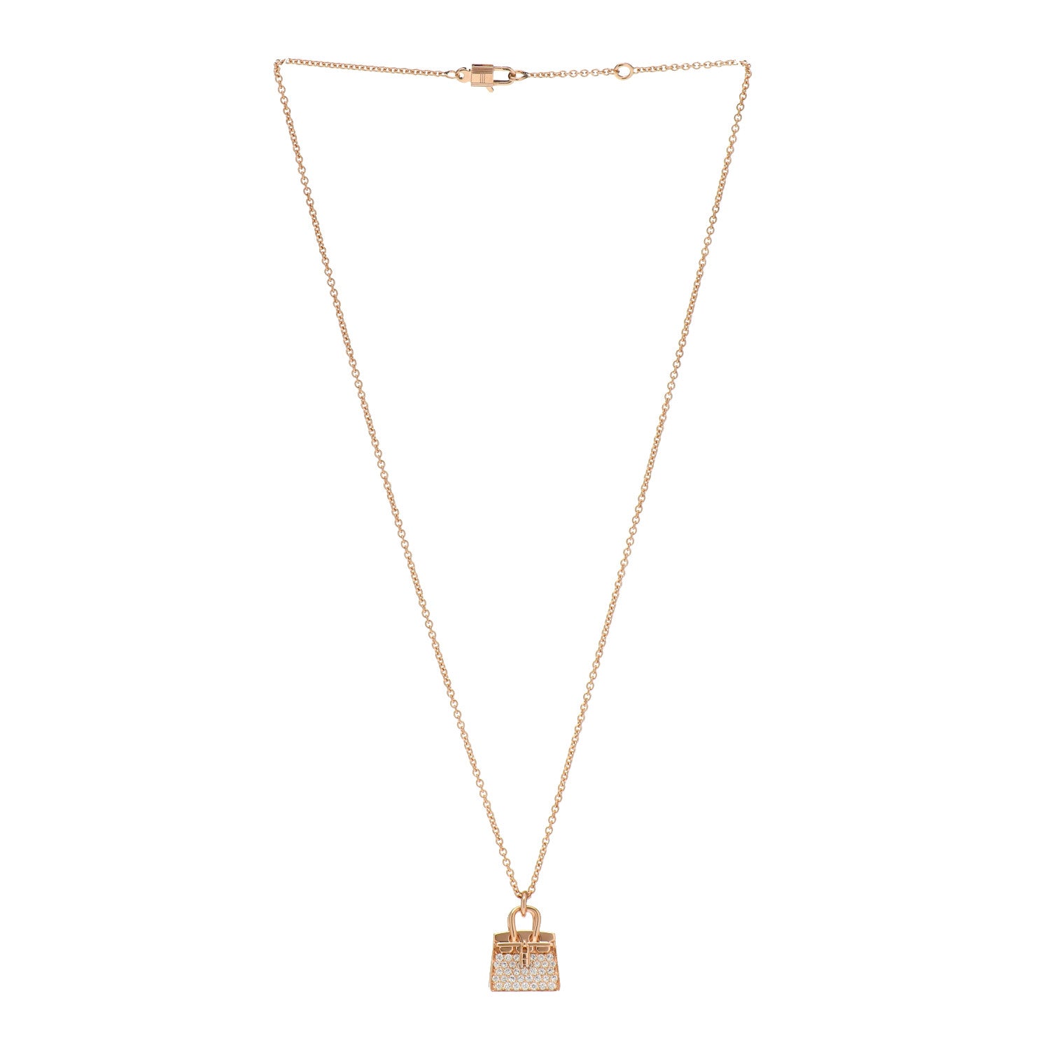 Hermes 18K Rose Gold Diamond Birkin Amulettes Pendant Necklace 3 of 5