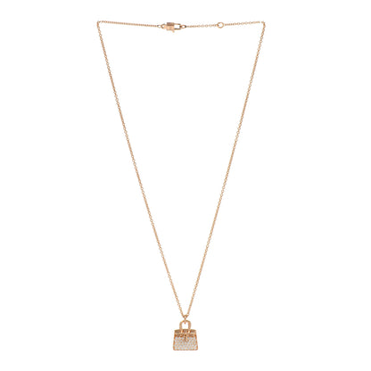 Hermes 18K Rose Gold Diamond Birkin Amulettes Pendant Necklace 3 of 5