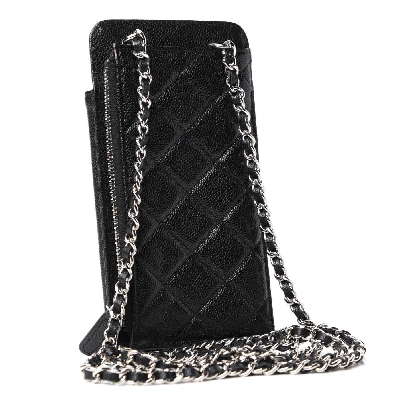Caviar Quilted Zip Phone Case Black
