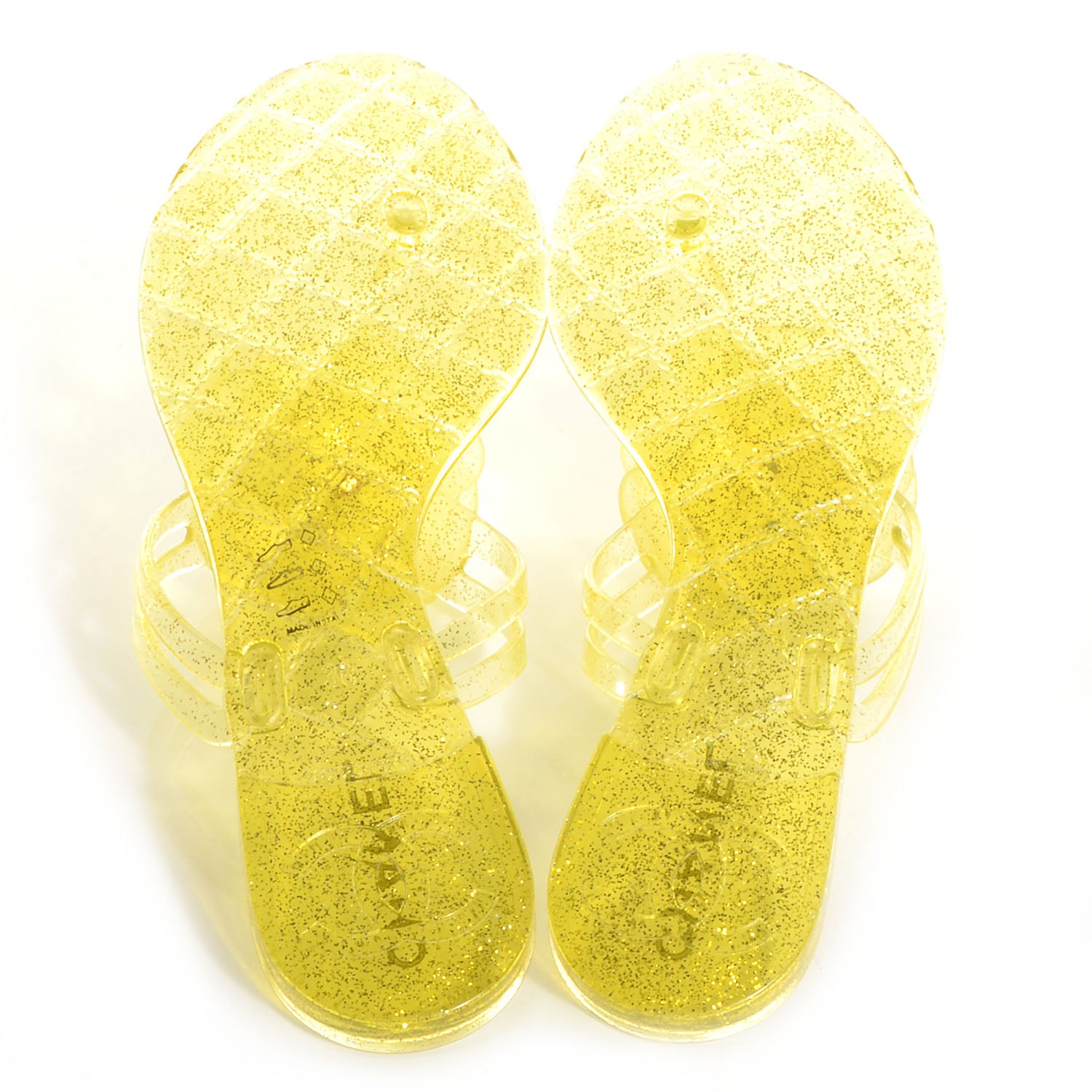 Chanel Jelly Camellia Glitter Thong Sandals 38 Yellow 5 of 6