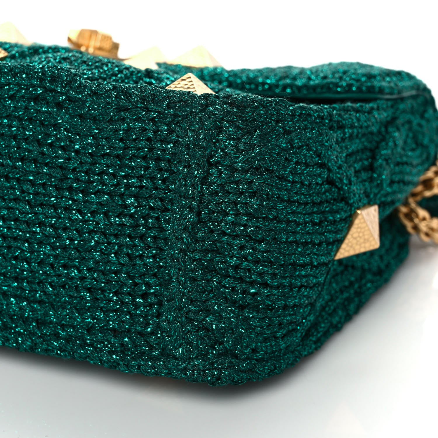 Valentino Garavani Metallic Woven Lurex Medium Roman Stud Shoulder Bag Jungle 8 of 8