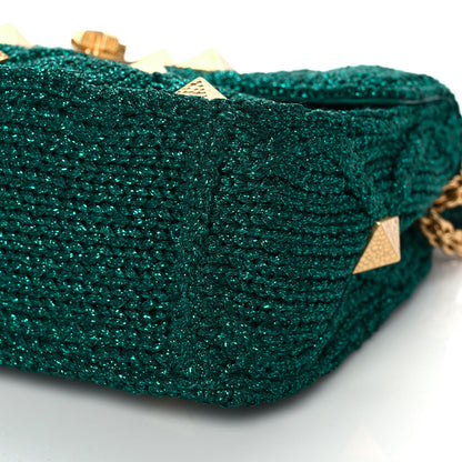 Valentino Garavani Metallic Woven Lurex Medium Roman Stud Shoulder Bag Jungle 8 of 8