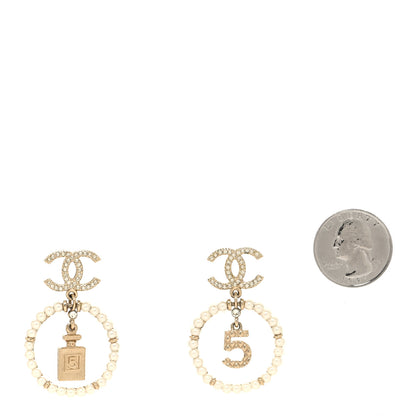 Chanel Crystal Pearl Chanel Charms CC Drop Earrings Gold 2 of 4