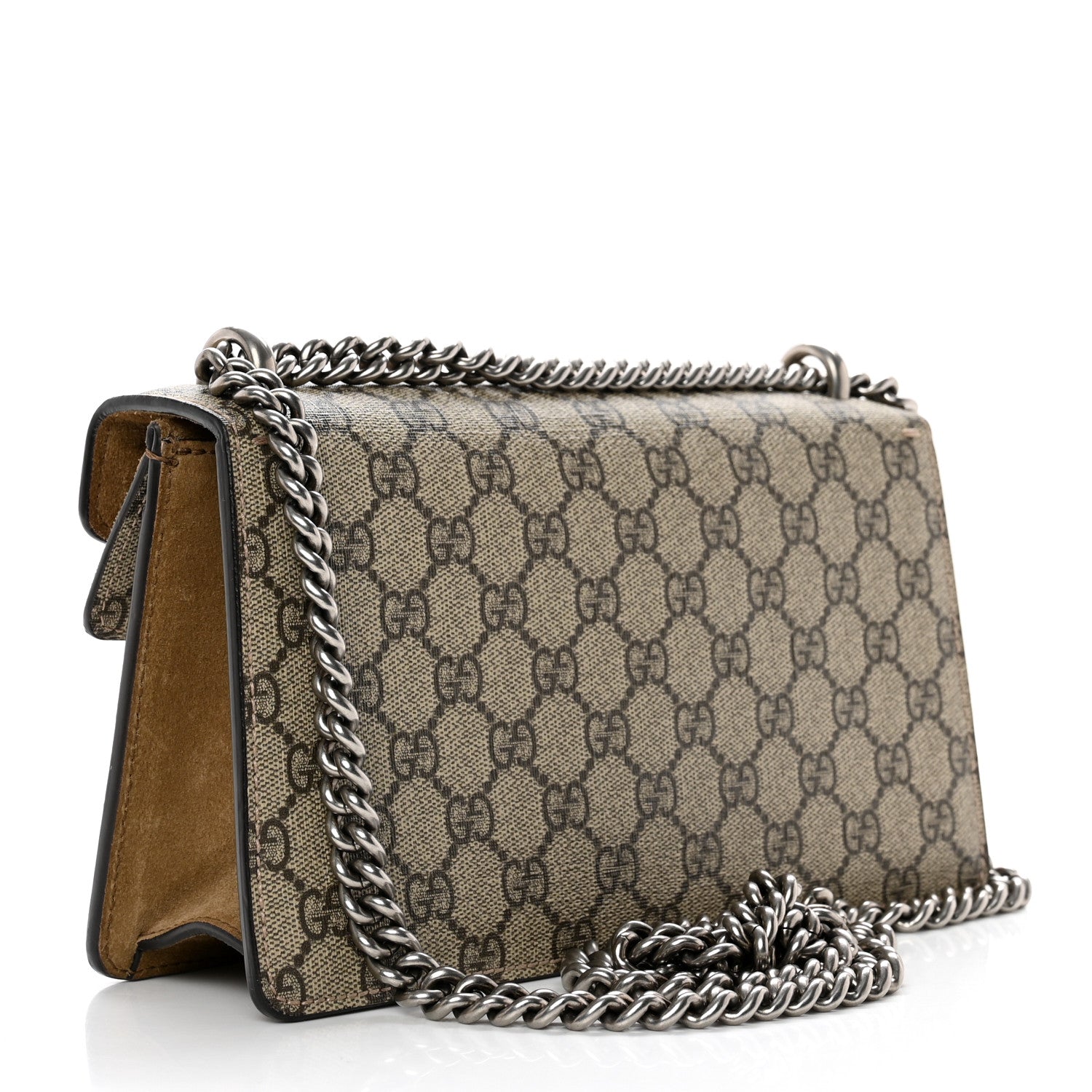 Gucci GG Supreme Monogram Suede Crystal Small Dionysus Shoulder Bag Beige Ebony Taupe 2 of 8