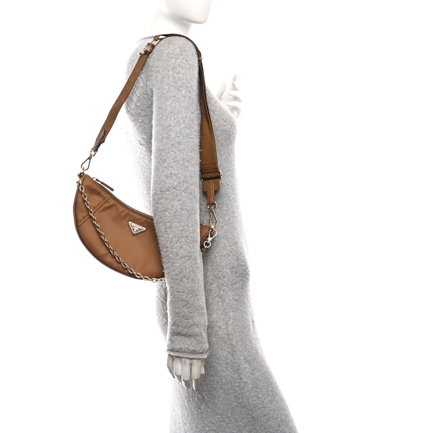 Prada Re-Nylon Saffiano Demi-lune Shoulder Bag Brown 2 of 10