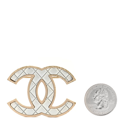 Chanel Metal Quilted CC Brooch Silver Gold 2 of 6