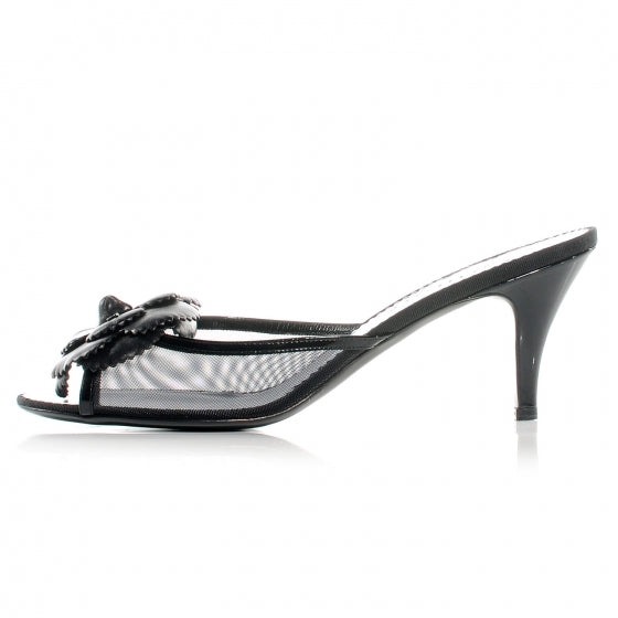 Lambskin Mesh Camellia Mules 41 Black