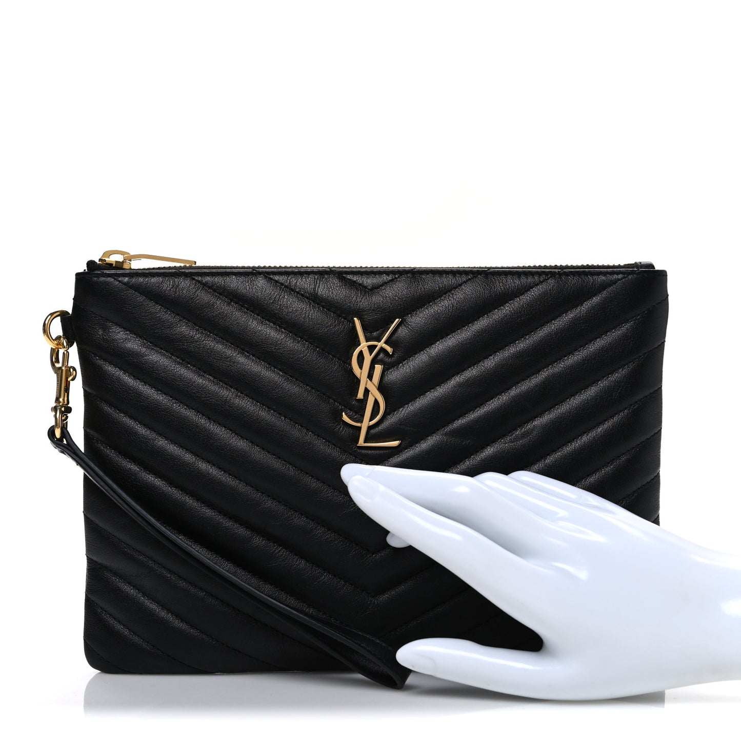 Calfskin Matelasse Chevron Monogram A5 Wristlet Black