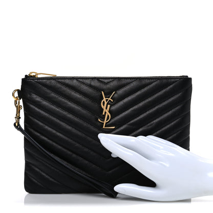 Saint Laurent Calfskin Matelasse Chevron Monogram A5 Wristlet Black 2 of 7
