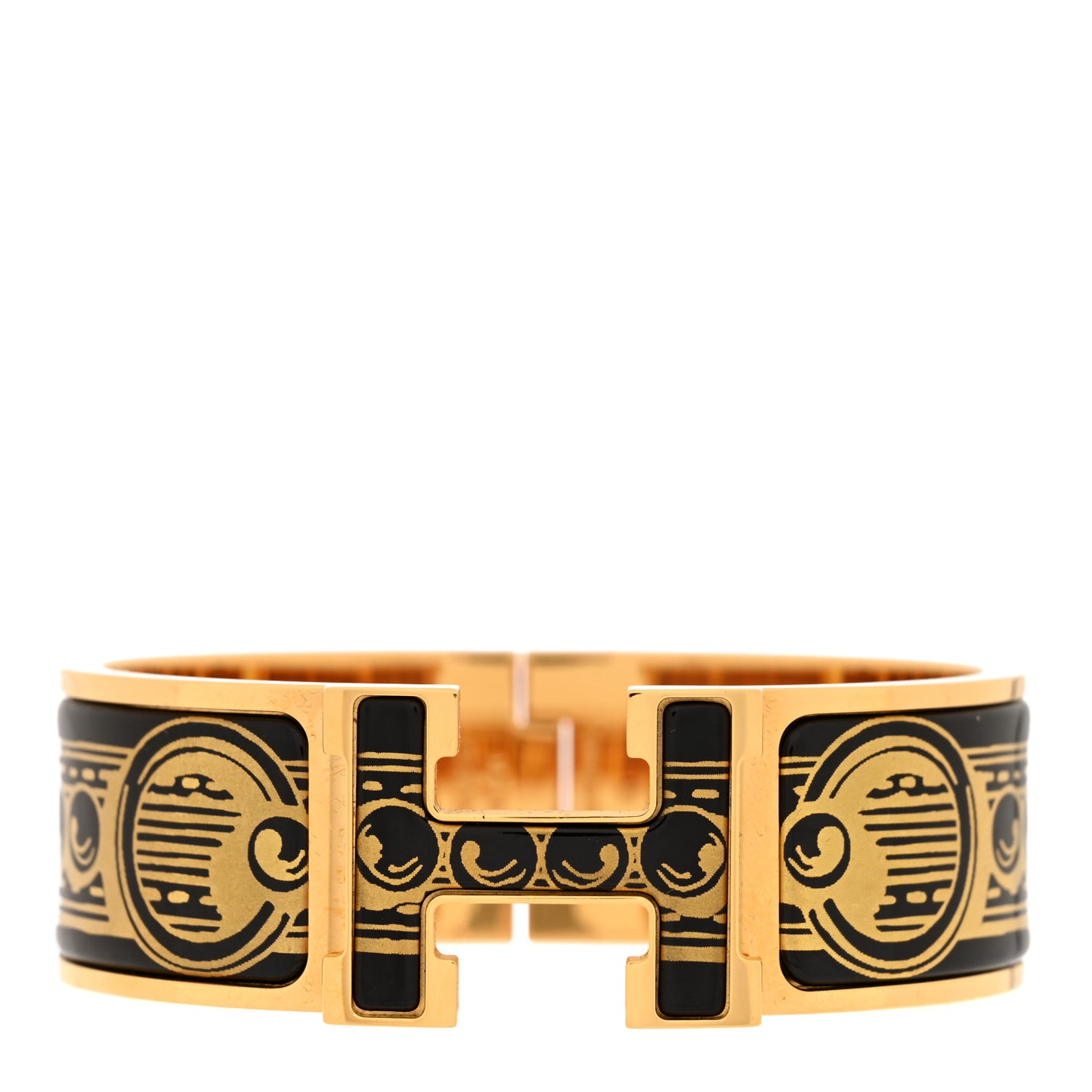 Enamel Printed Bijoux Trompe L’Oeil Wide Clic Clac H Bracelet PM Black