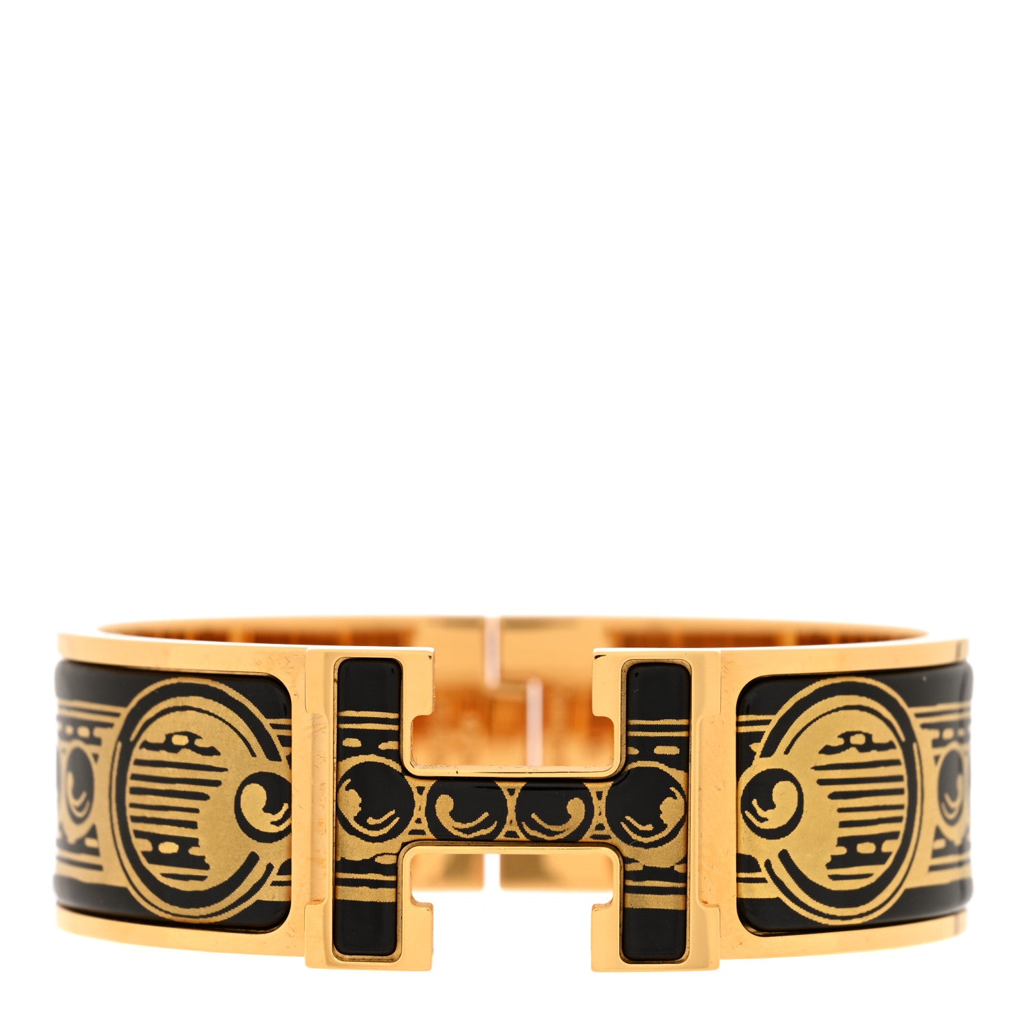 Hermes Enamel Printed Bijoux Trompe L’Oeil Wide Clic Clac H Bracelet PM Black 1 of 5