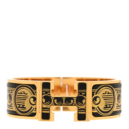 Hermes Enamel Printed Bijoux Trompe L’Oeil Wide Clic Clac H Bracelet PM Black 1 of 5