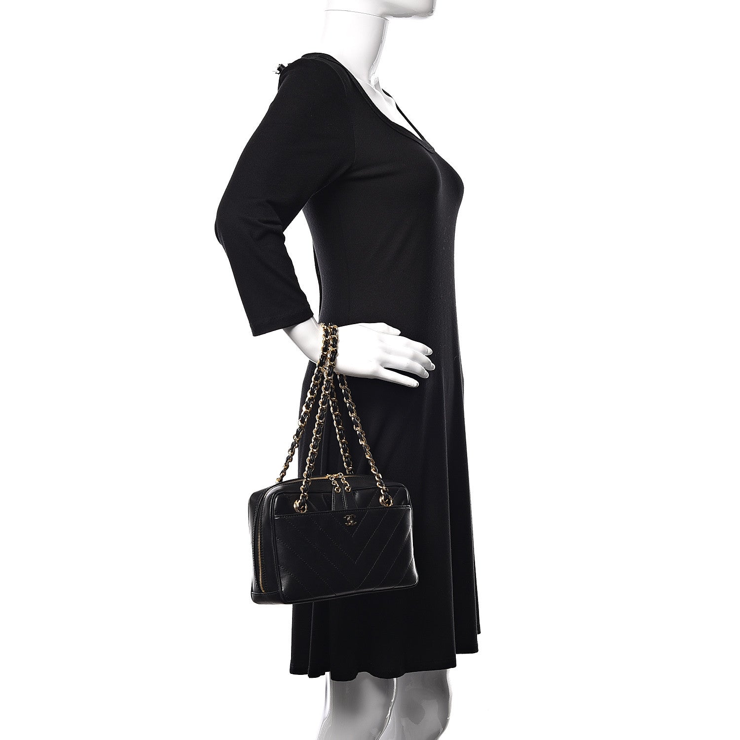 Chanel Lambskin Chevron Quilted Camera Case Black 2 of 11
