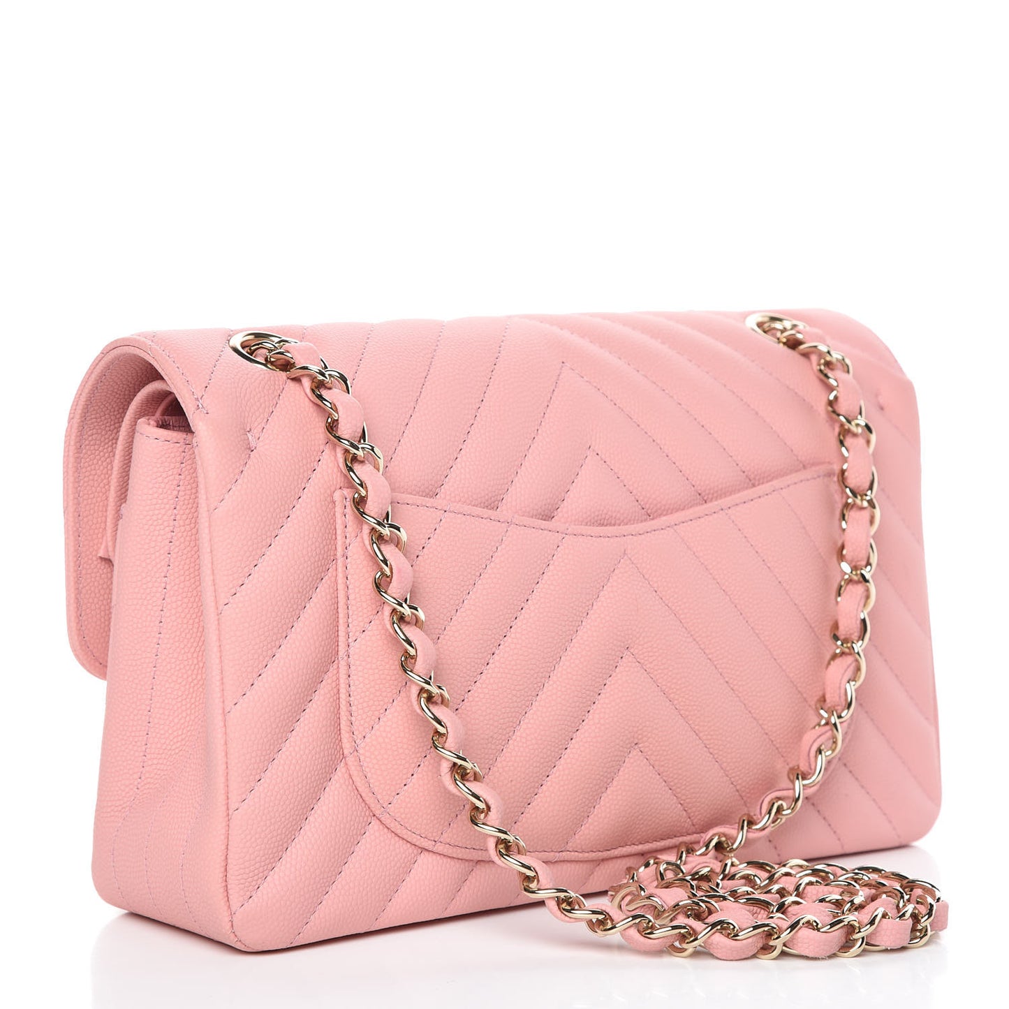 Caviar Chevron Quilted Small Double Flap Pink