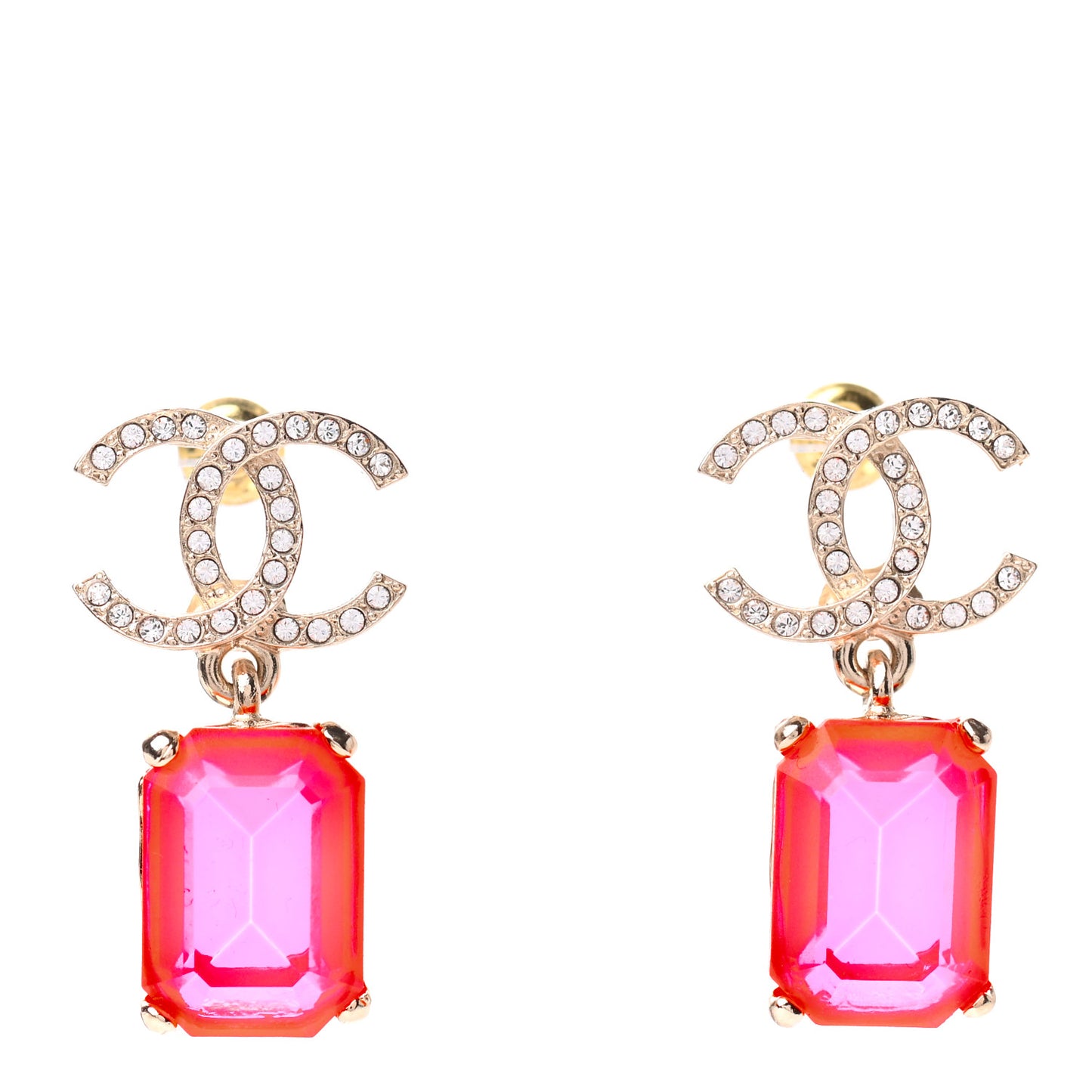 Metal Crystal CC Earrings Gold Pink