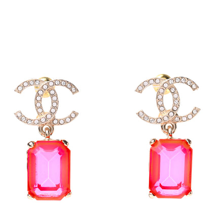 Chanel Metal Crystal CC Earrings Gold Pink 1 of 5