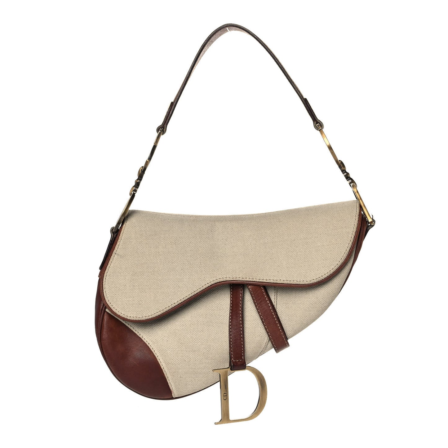 Canvas Calfskin Saddle Bag Beige