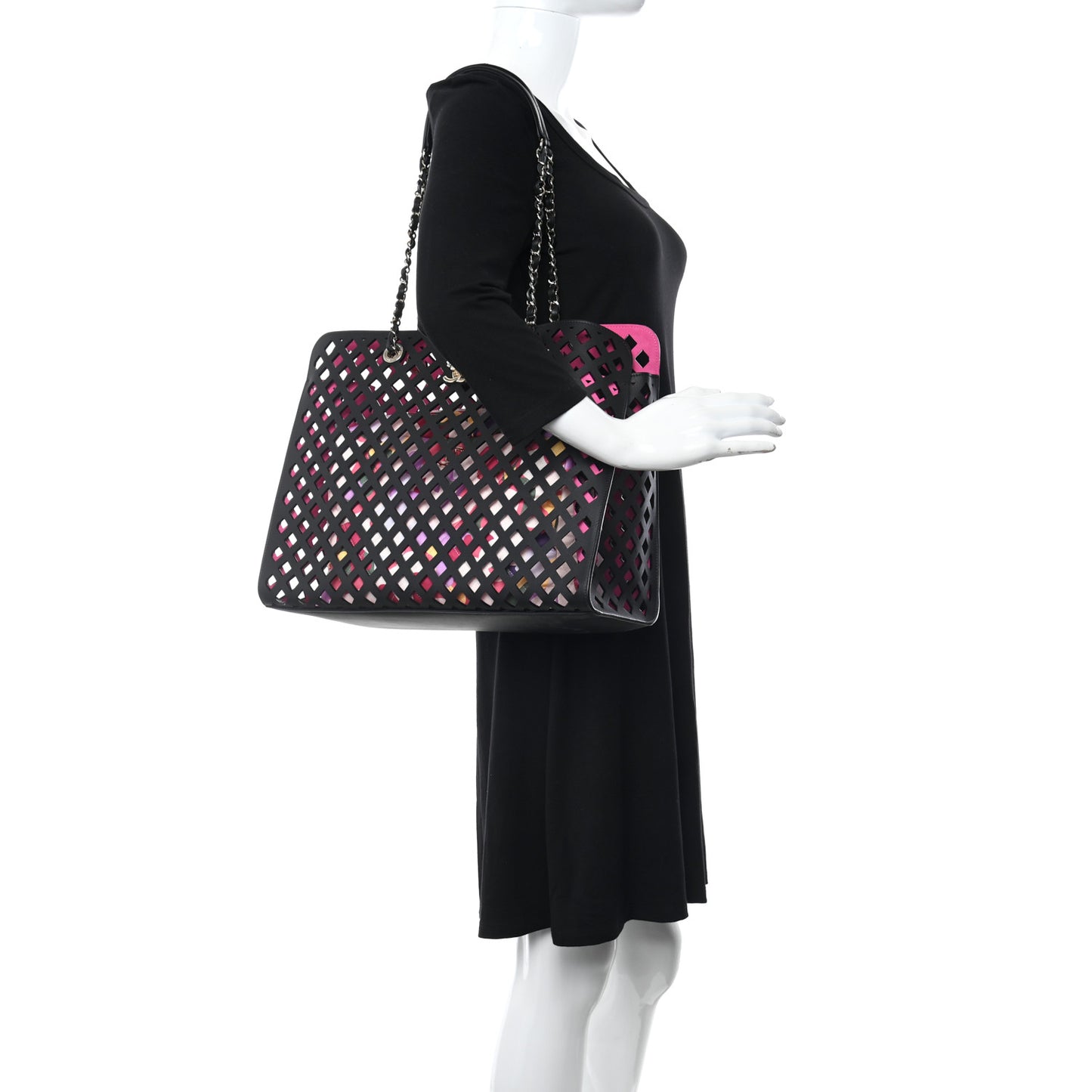 Lambskin Sea Through Tote Black Multicolor