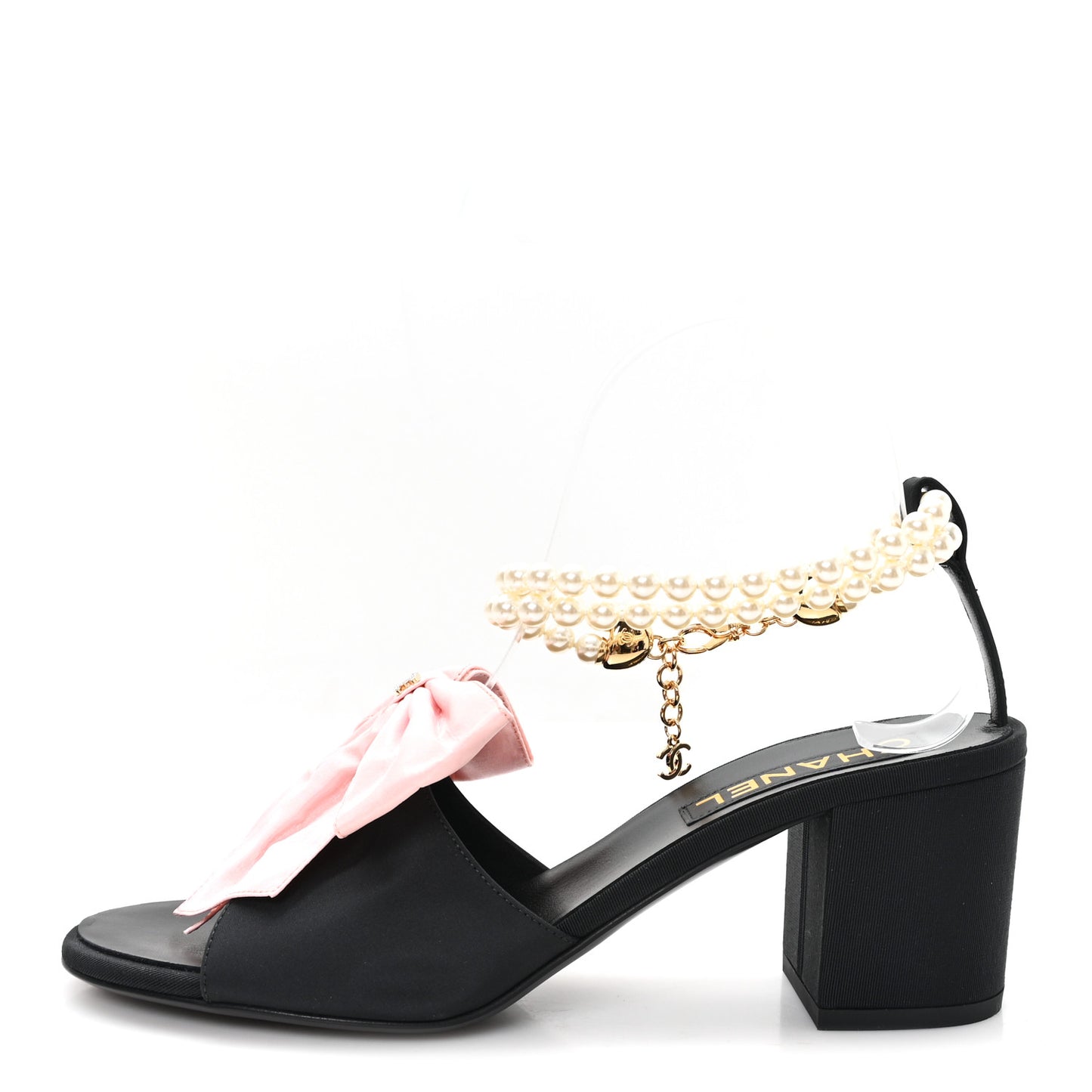 Silk Pearl Ankle Strap Sandals 38 Black Light Pink