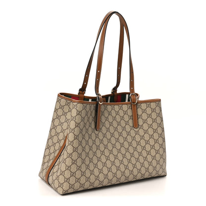 Gucci GG Supreme Monogram Emblem Large Tote Bag Beige Dark Brown 3 of 9