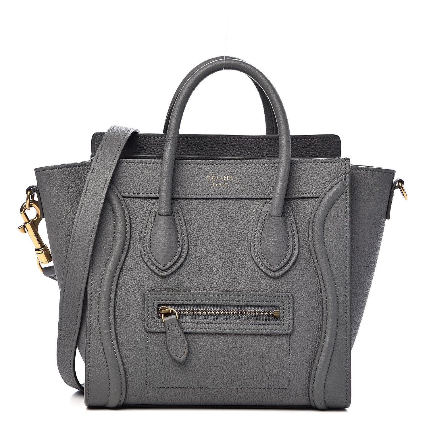 Celine Drummed Calfskin Nano Luggage Kohl 1 of 10