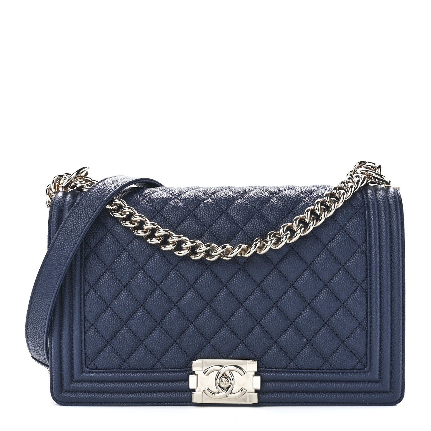 Caviar Quilted New Medium Boy Flap Dark Navy Blue