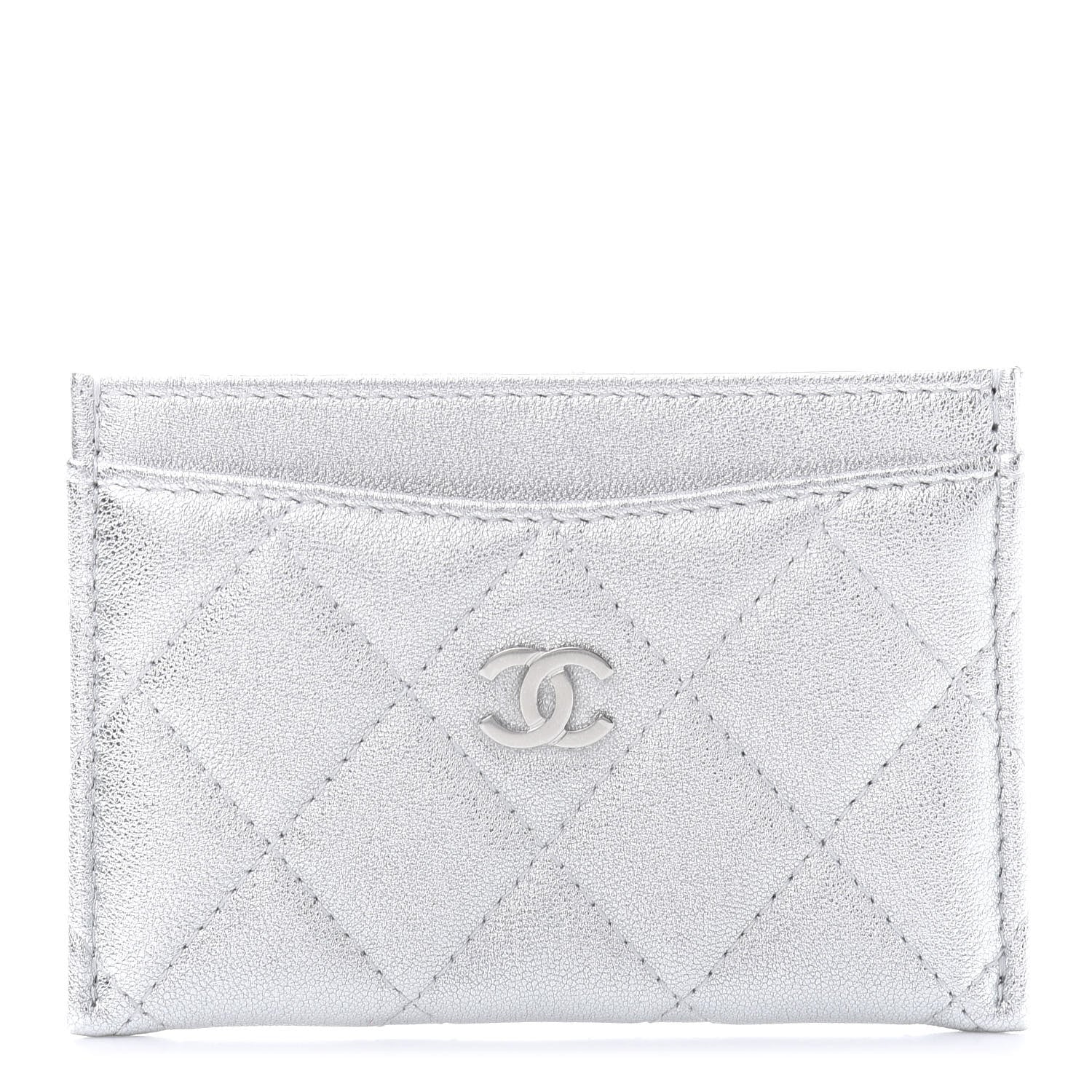 Chanel Metallic Lambskin Quilted Card Holder Silver 1 of 11