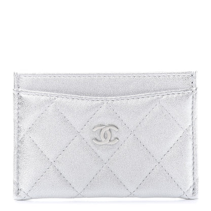 Chanel Metallic Lambskin Quilted Card Holder Silver 1 of 11