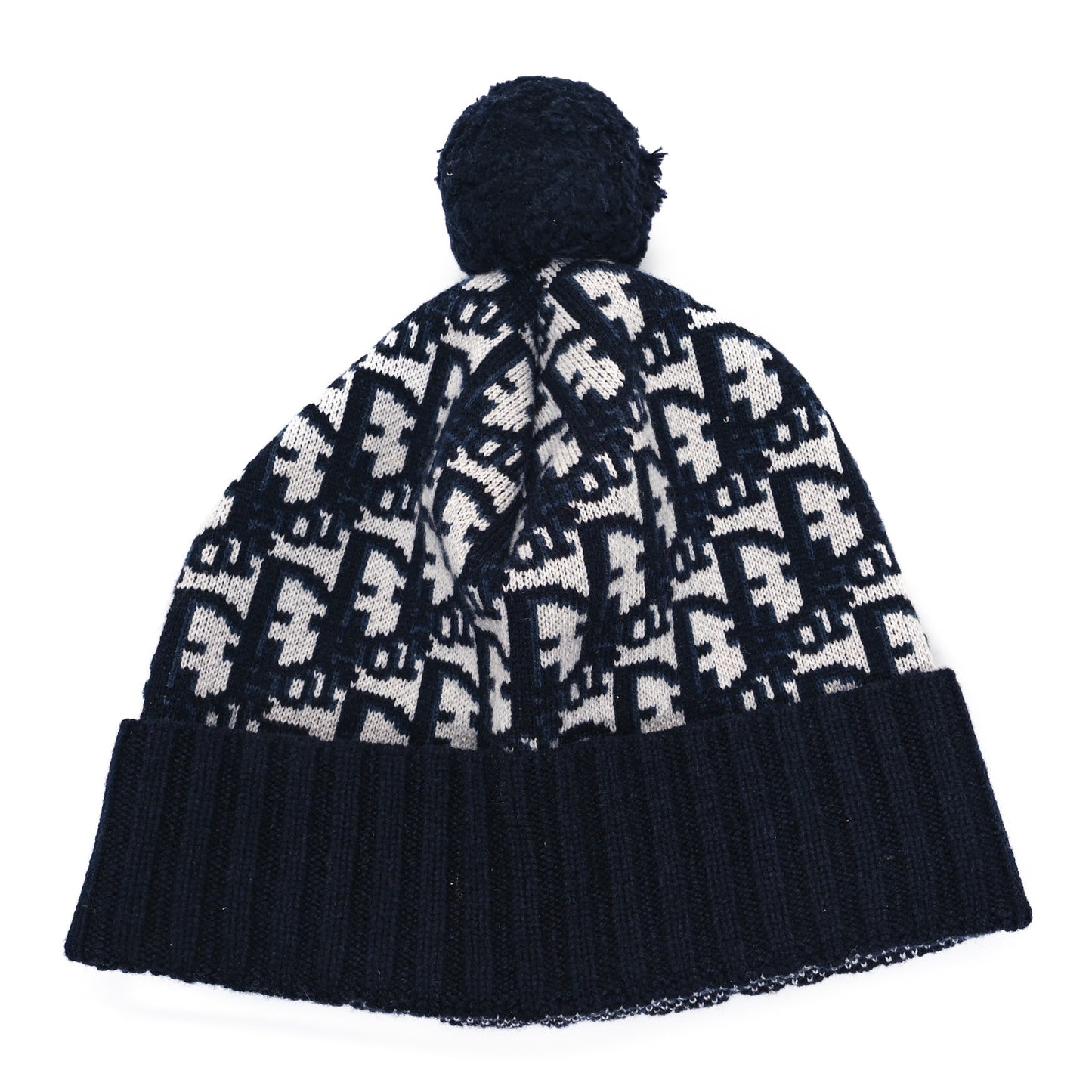 Cashmere Oblique PomPom Beanie Navy Blue