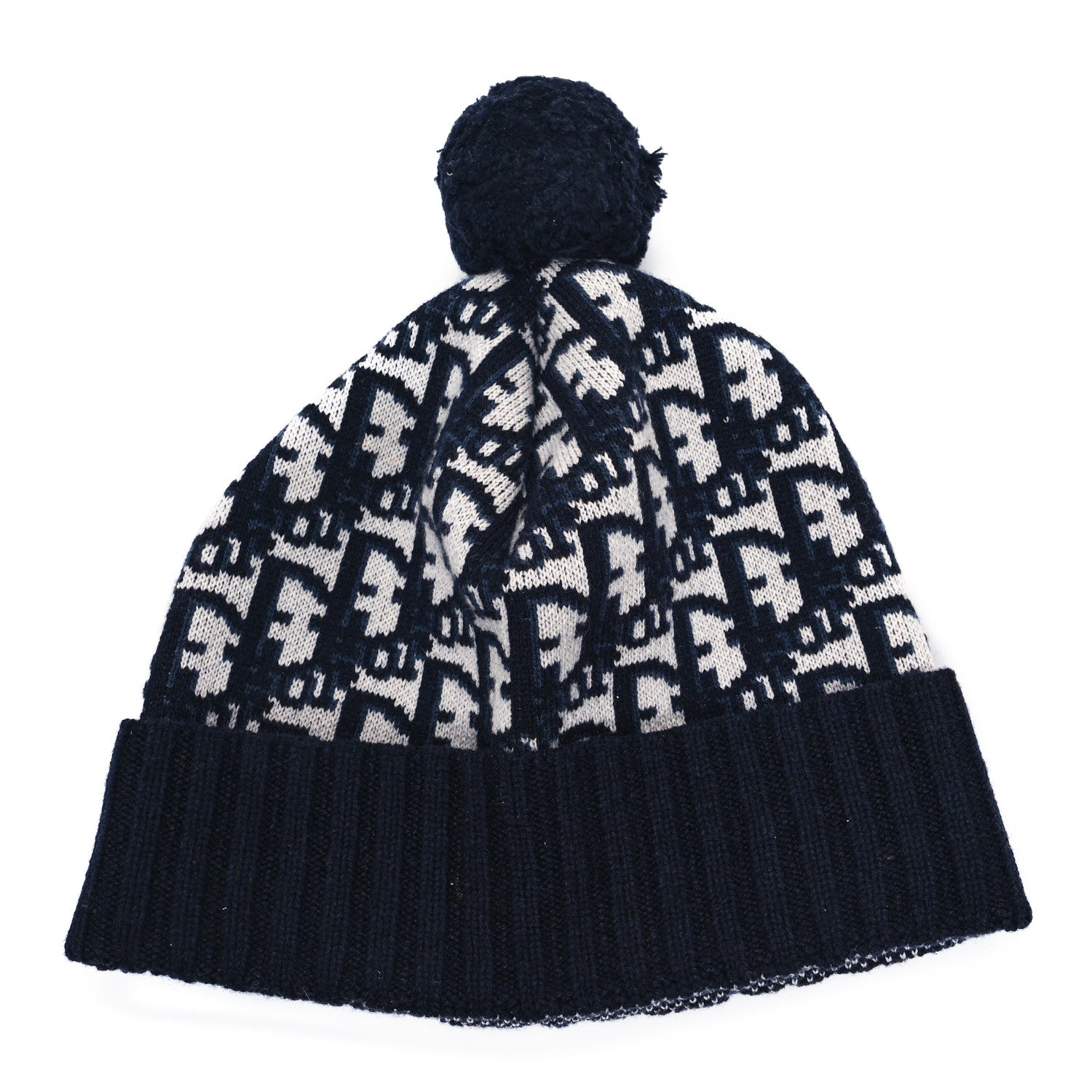 Christian Dior Cashmere Oblique PomPom Beanie Navy Blue 1 of 4
