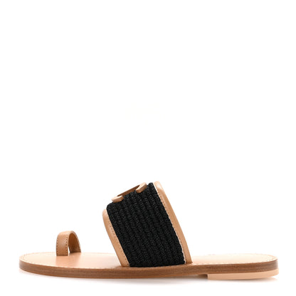 Chanel Raffia Lambskin CC Mules 37 Black Beige 1 of 9