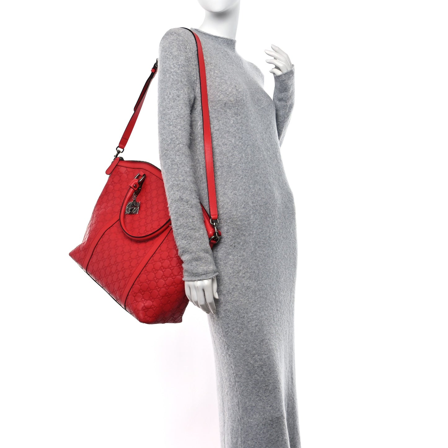 Guccissima Large GG Charm Convertible Dome Satchel Red