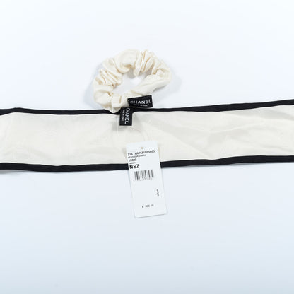 Chanel Silk Twill Hair Tie Ivory Black 3 of 3
