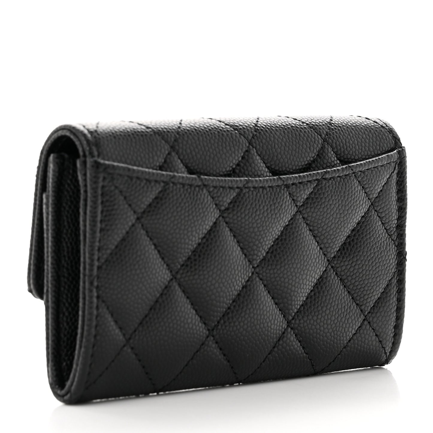 Caviar Quilted Enamel Coco Casino Flap Card Holder Wallet Black
