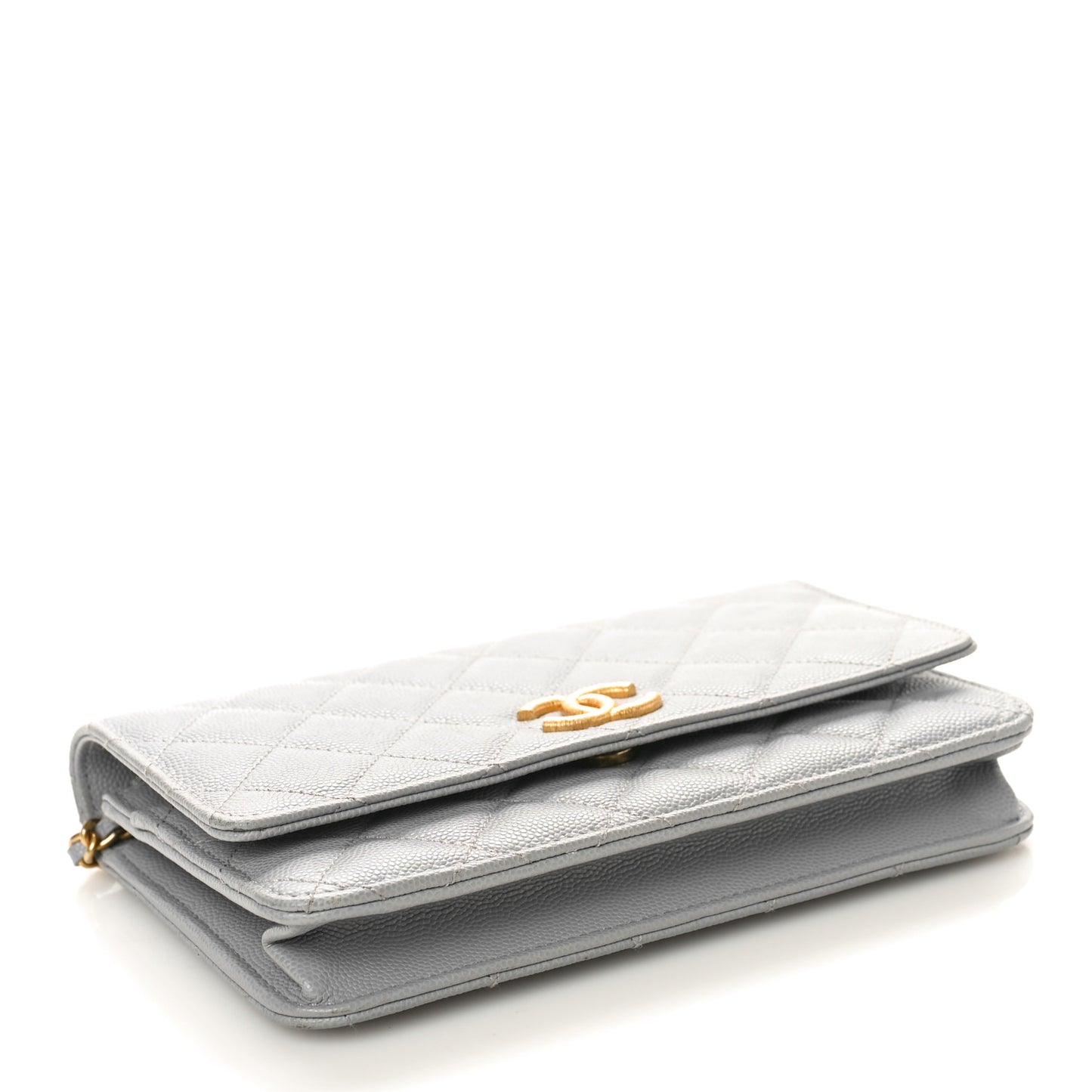 Caviar Quilted Textured CC Wallet on Chain WOC Grey