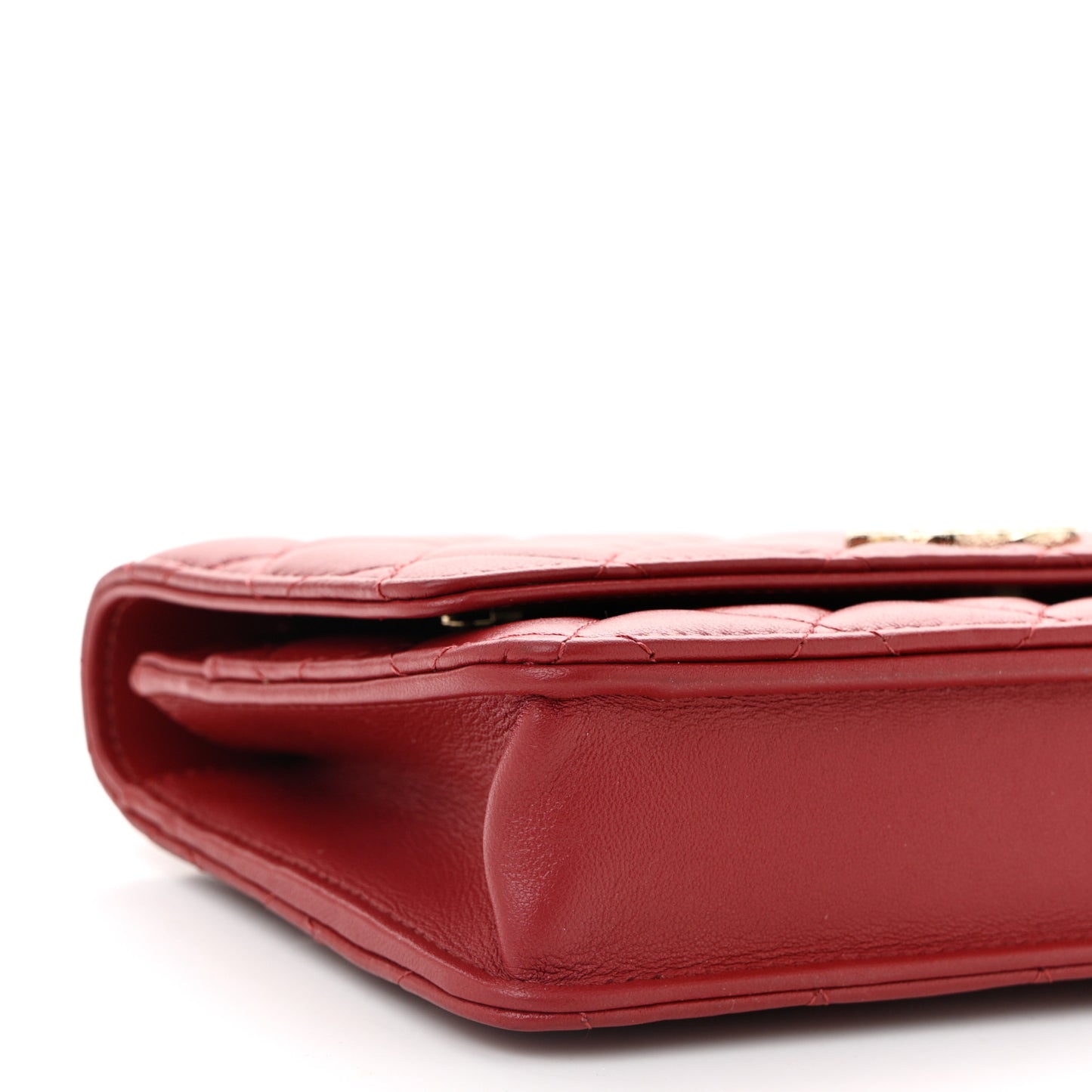 Lambskin Quilted Crystal Pearl CC Wallet On Chain WOC Burgundy