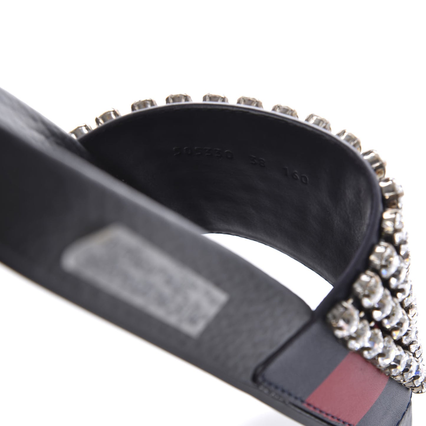 Calfskin Crystal Embellished Web Slide Sandals 38 Blue Red