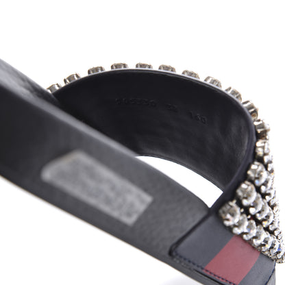 Gucci Calfskin Crystal Embellished Web Slide Sandals 38 Blue Red 7 of 9