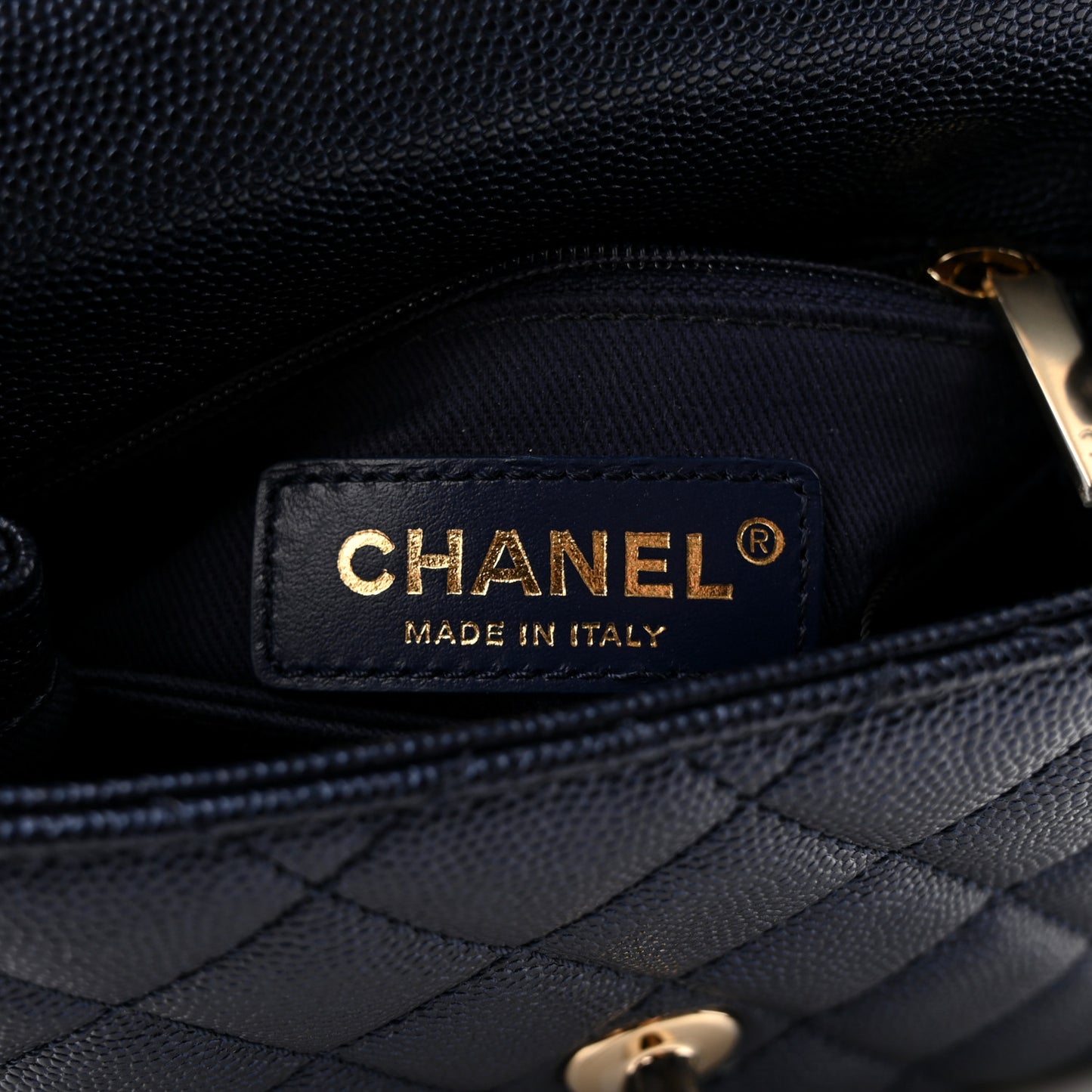 Iridescent Caviar Quilted Extra Mini Coco Handle Flap Dark Blue