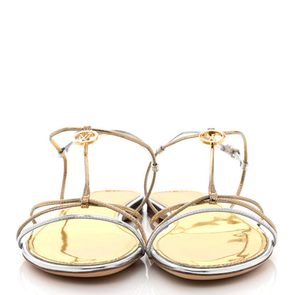 Louis Vuitton Metallic Calfskin Sunseeker Flat Sandals 39 Gold 2 of 7