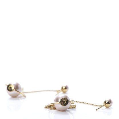 Christian Dior Pearl Tribales Dangle Chain Earrings Pink Gold 4 of 5