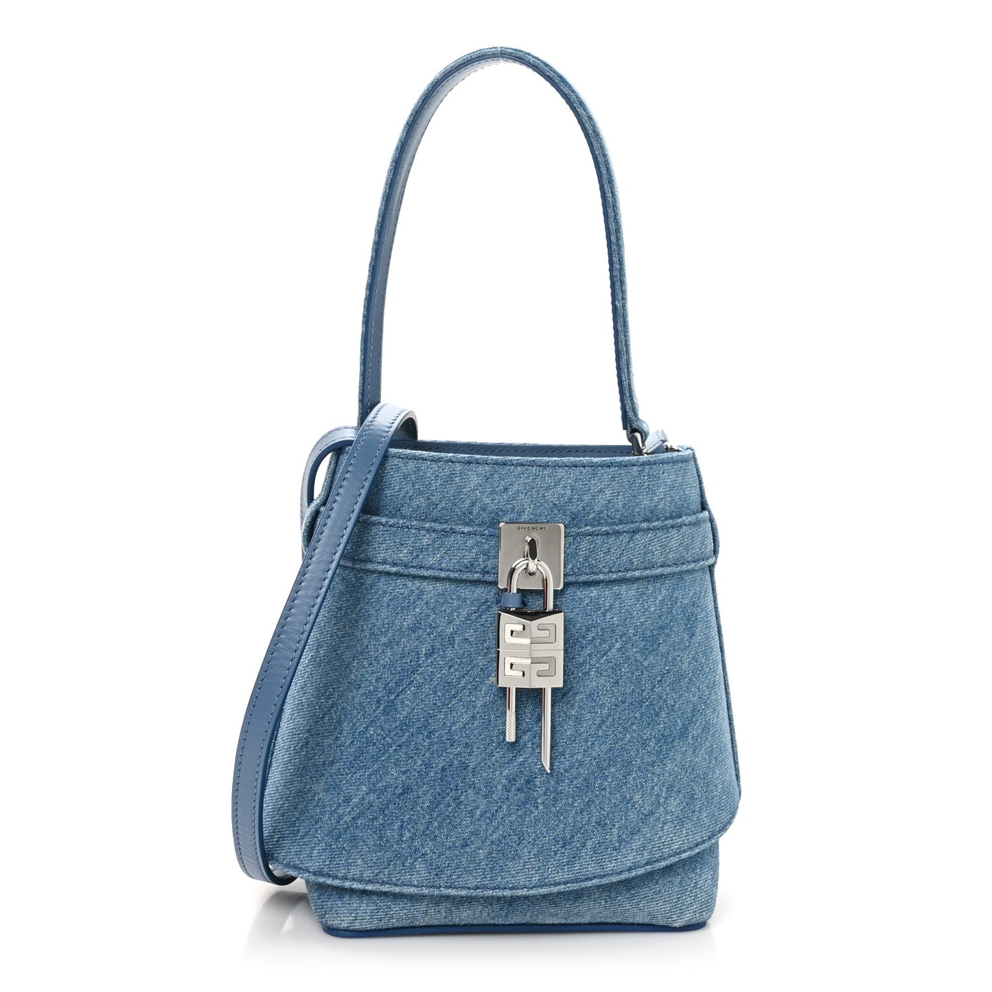 Denim Shark Lock Bucket Bag Medium Blue