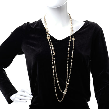 Chanel Pearl Crystal CC Multi Strand Long Necklace Gold 2 of 6