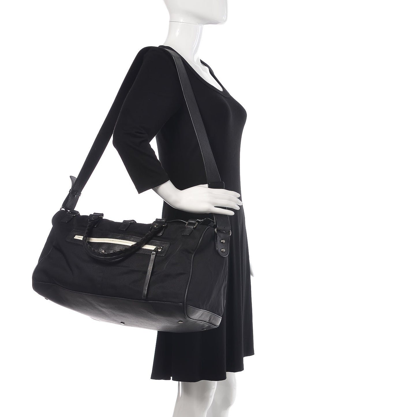 Nylon Agneau Classic Hardware Small Squash Duffle Bag Black