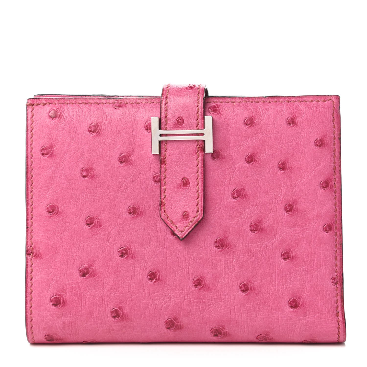 Hermes Ostrich Bearn Compact Wallet Fuchsia 1 of 10