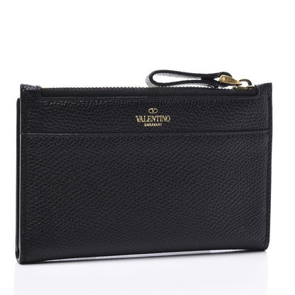 Valentino Garavani Grained Calfskin VLogo Coin Case Card Holder Black 2 of 8