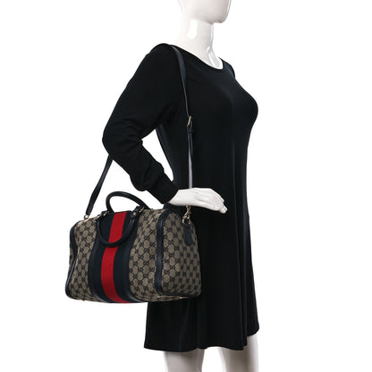 Gucci Monogram Selleria Calfskin Vintage Web Medium Boston Beige Blue 2 of 11