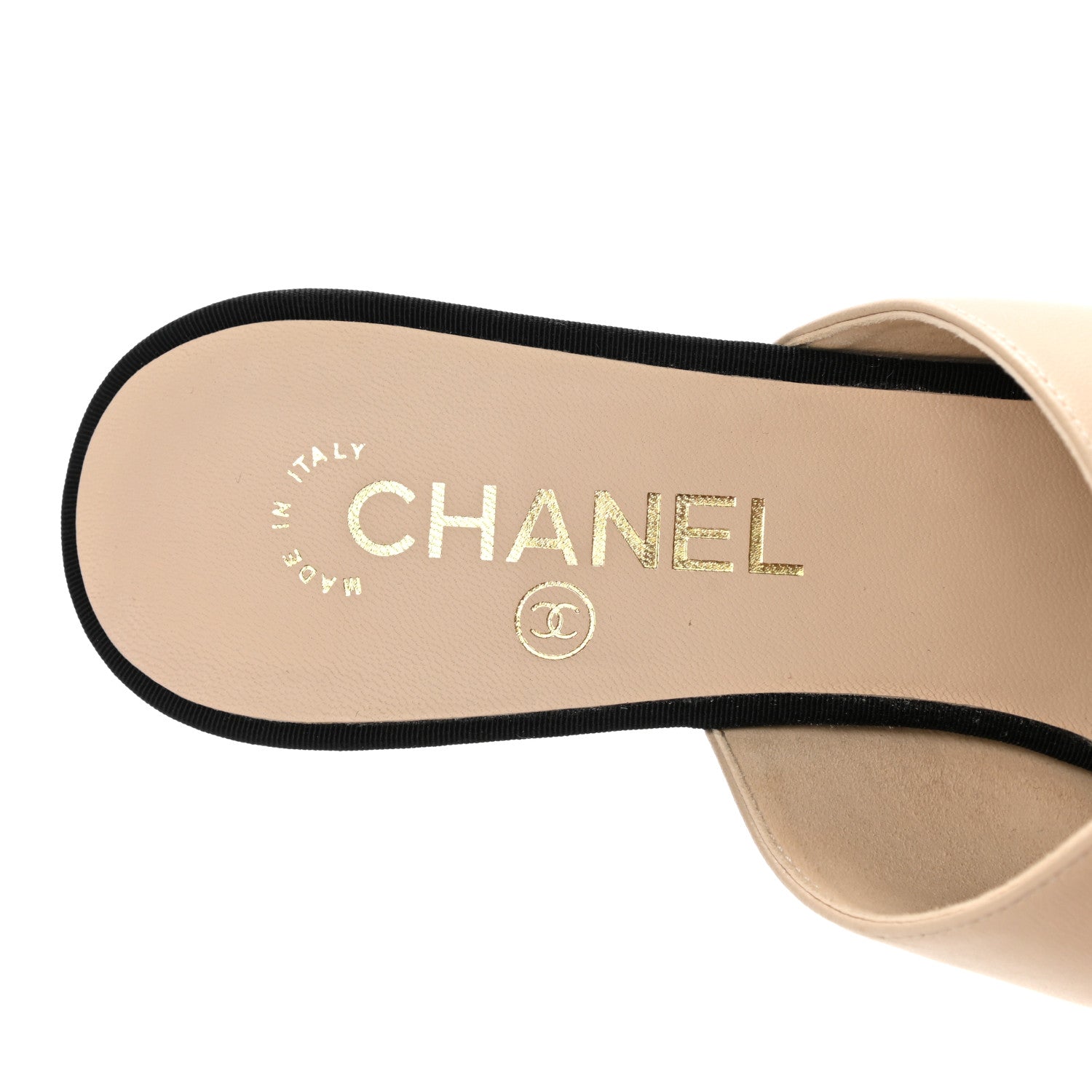 Chanel Lambskin Grosgrain Cap Toe Pearl Mule 40 Beige Black 7 of 9